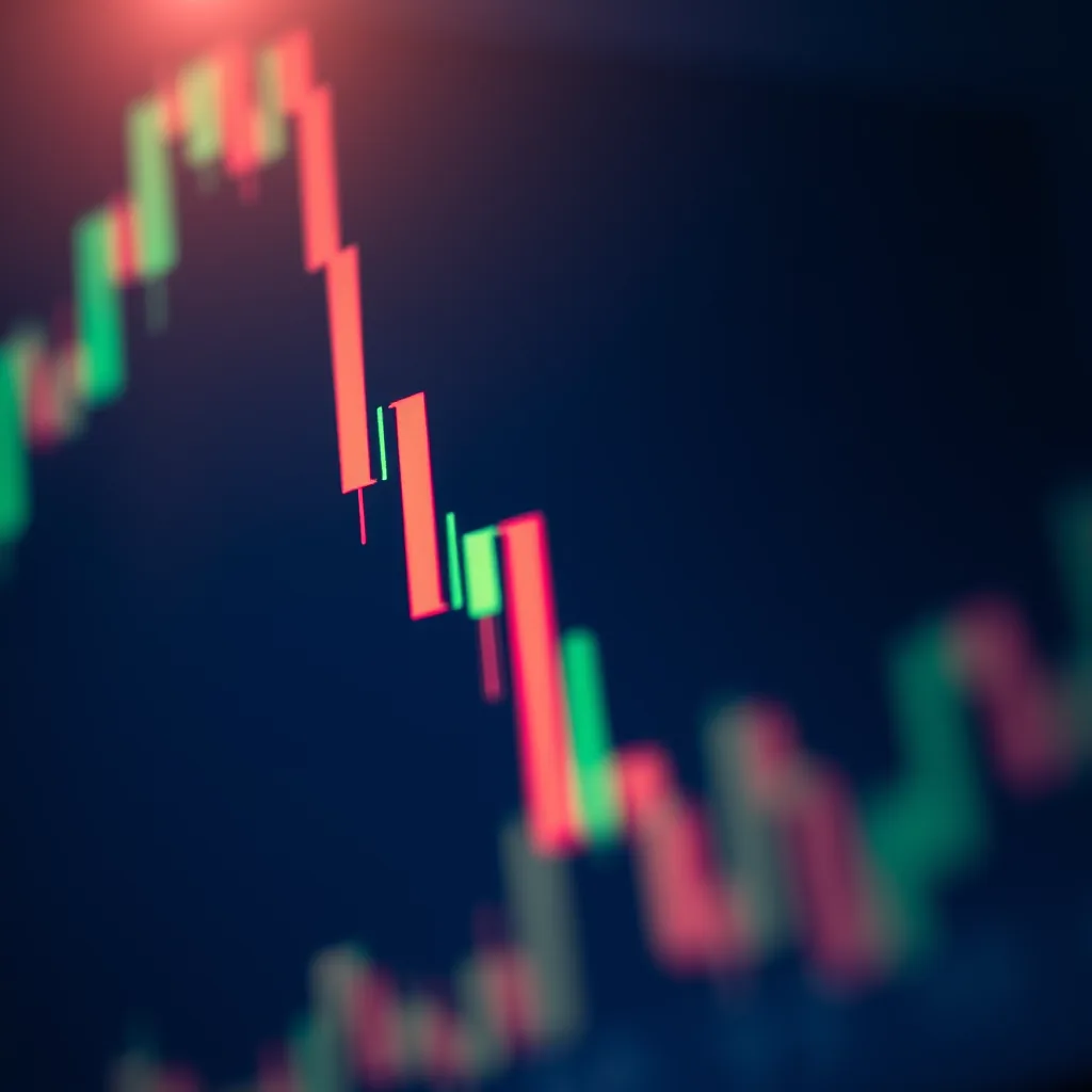 Gráfico de candlestick ilustrando comparação entre mercados de ações